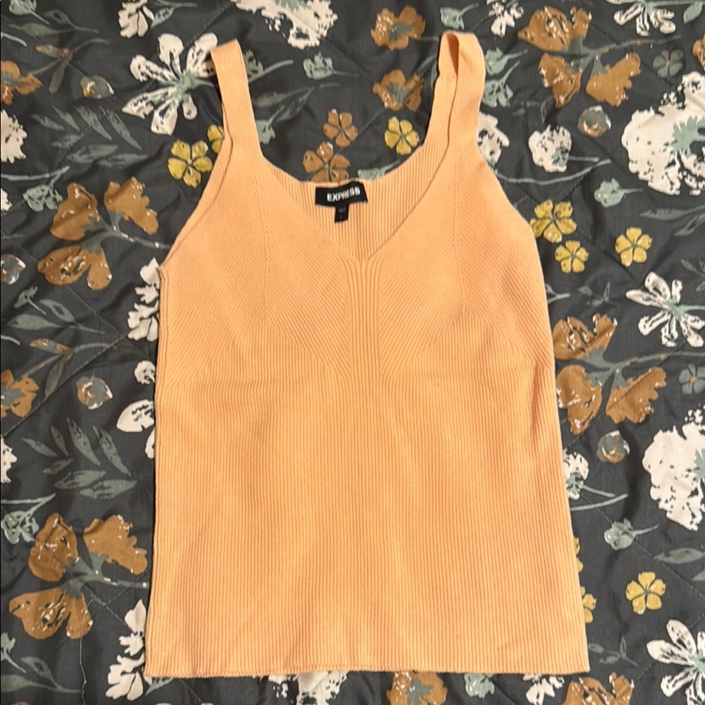 Express Women's Orange Ribbed Tank Top